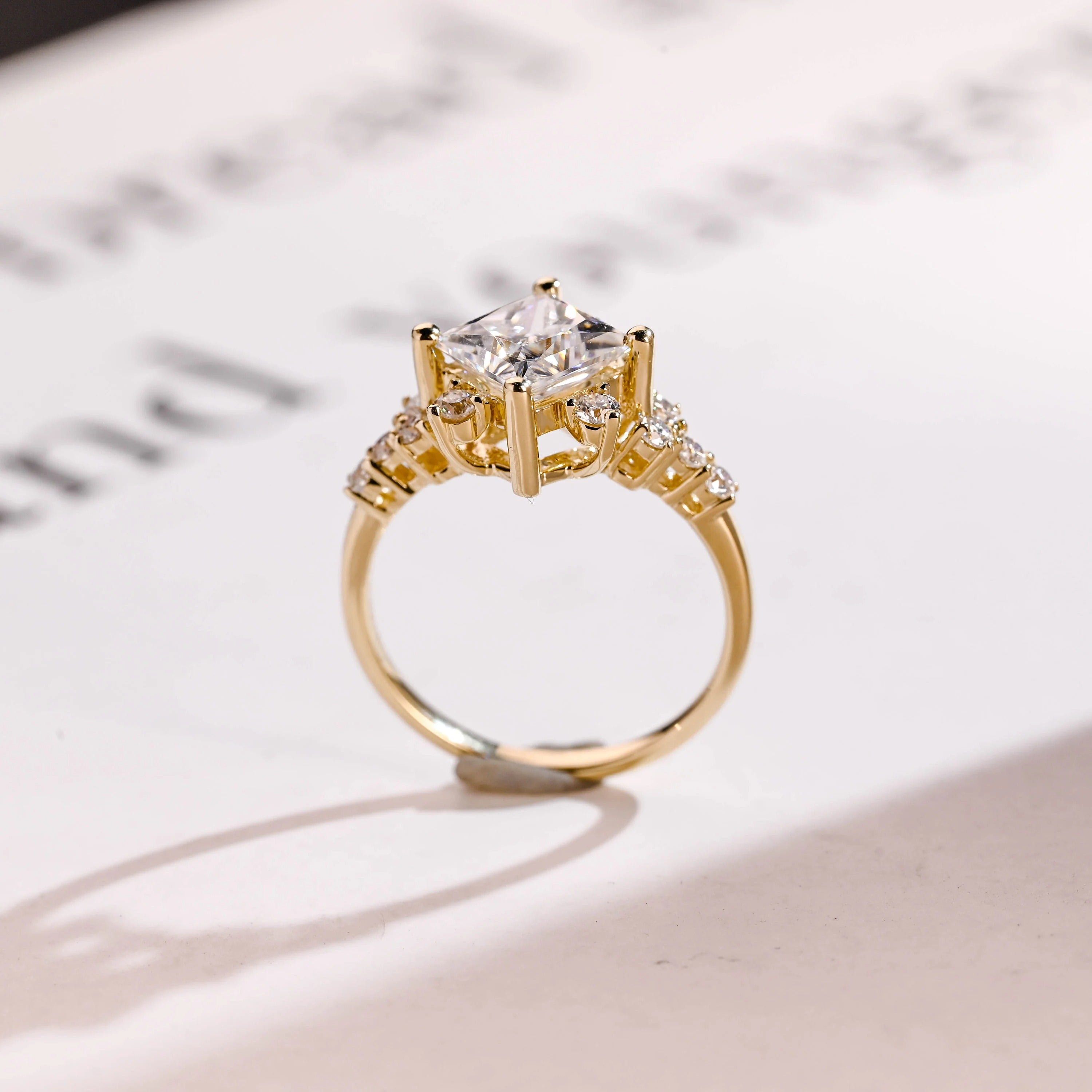 Solid Gold Princess Cut Moissanite Engagement Ring, Custom-Made Ring Available