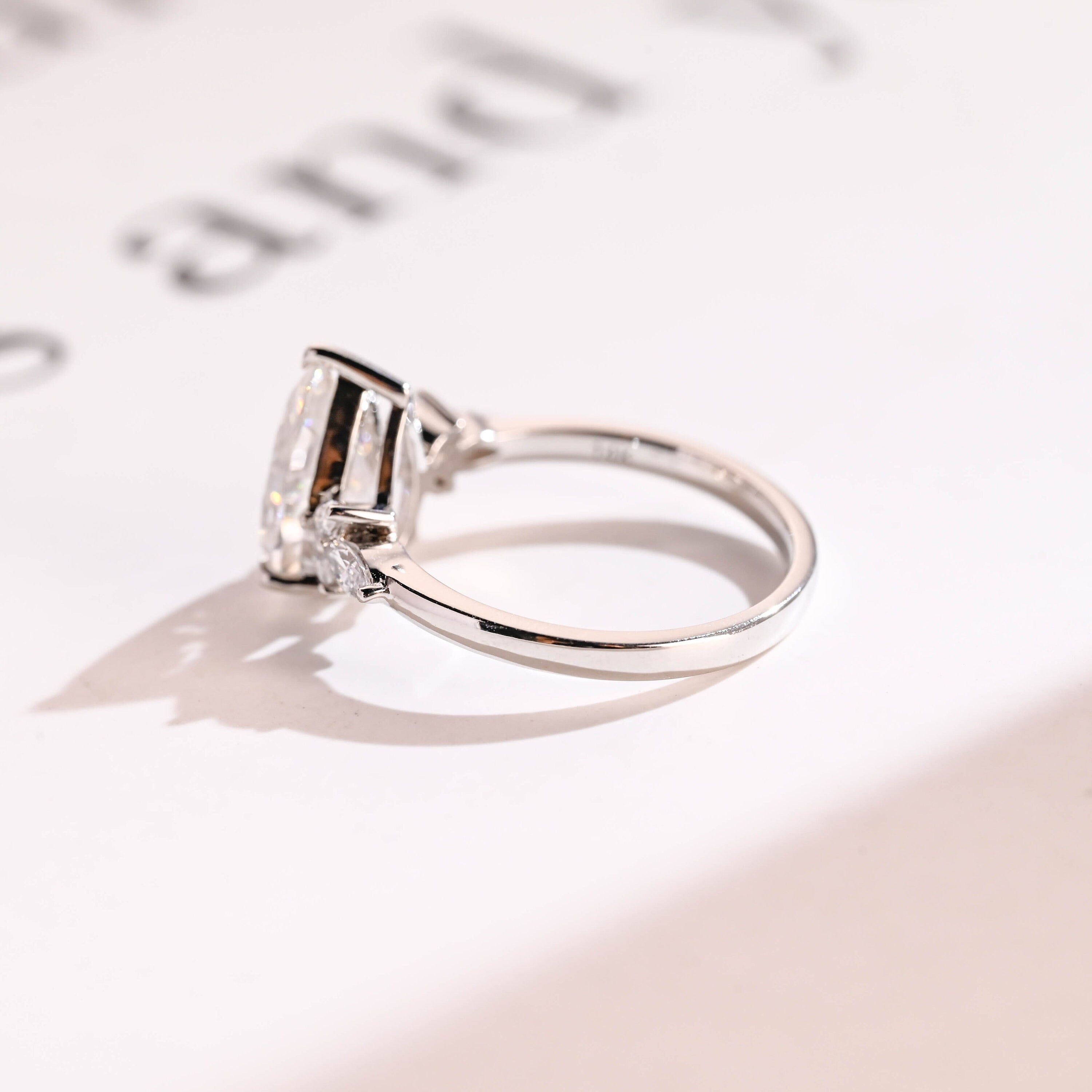 Solid Gold Pear Moissanite Engagement Ring, Proposal Ring for Her