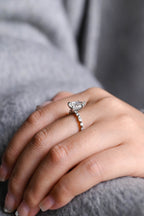 Solid Gold Pear Cut Moissanite Engagement Ring, Half Pave Proposal Ring