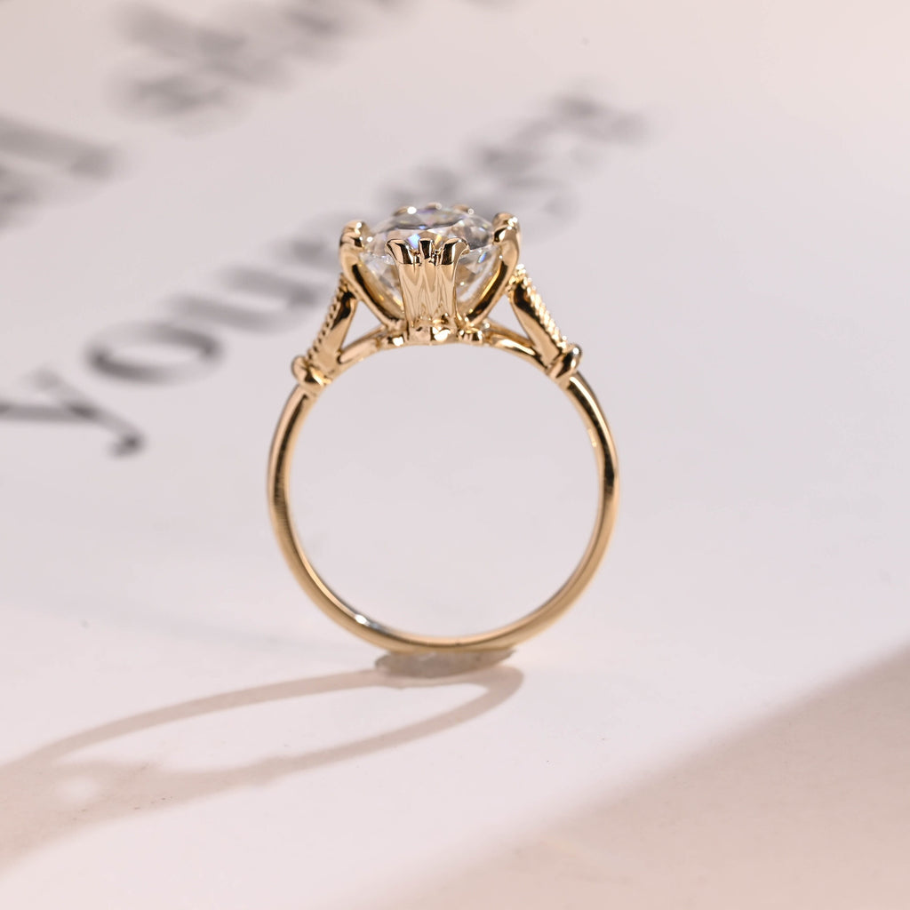 Solid Gold Oval Moissanite Engagement Ring, Filigree Wedding Ring