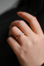 Solid Gold Pear Cut Moissanite Engagement Ring, Half Pave Proposal Ring
