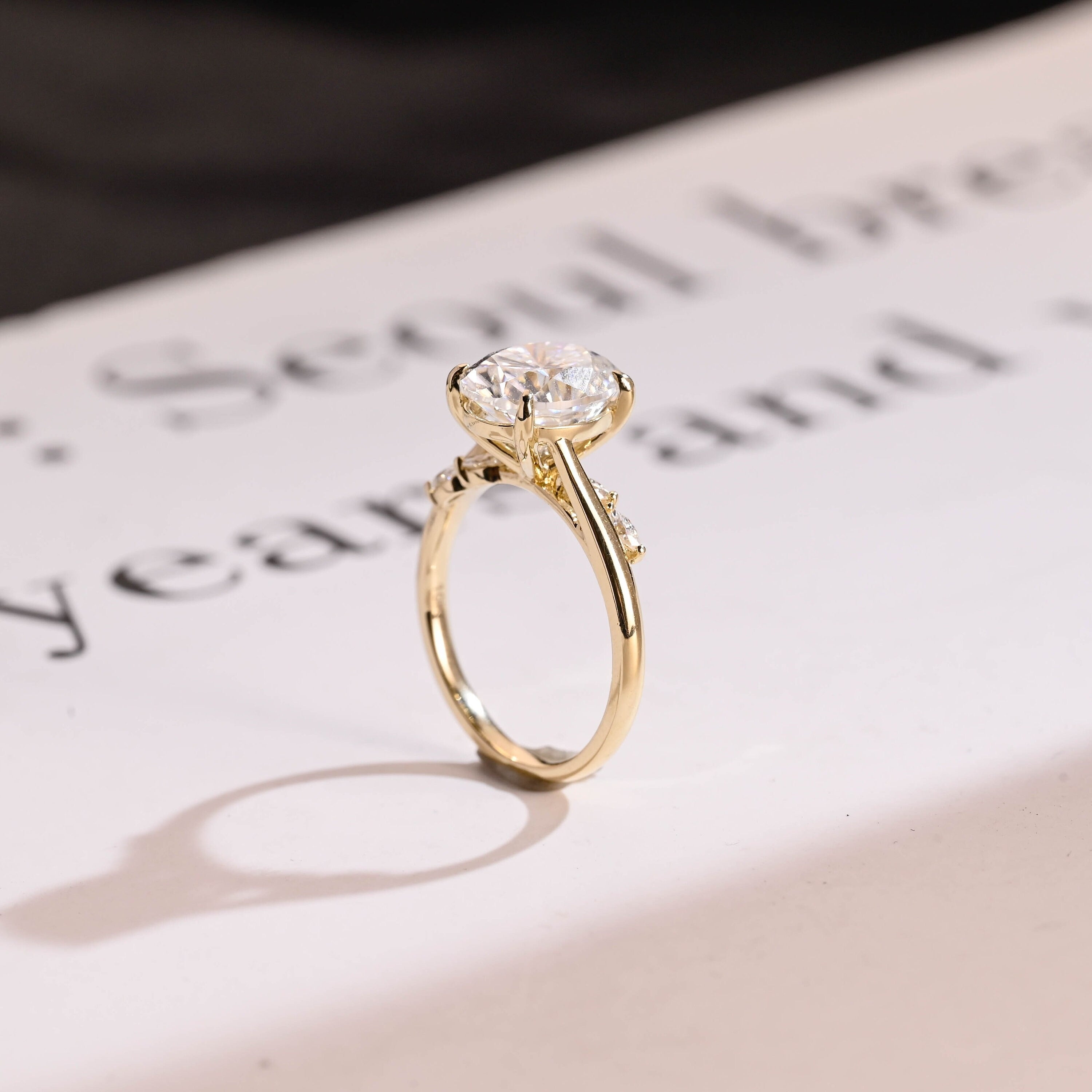 Solid Gold Oval Moissanite Engagement Ring, Bypss Proposal Ring Secondary image