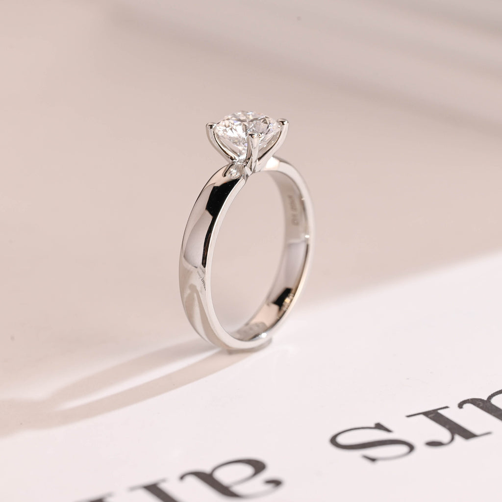 Solid Gold Minimalist Round Moissanite Engagement Ring, 3.5mm Width Band Ring