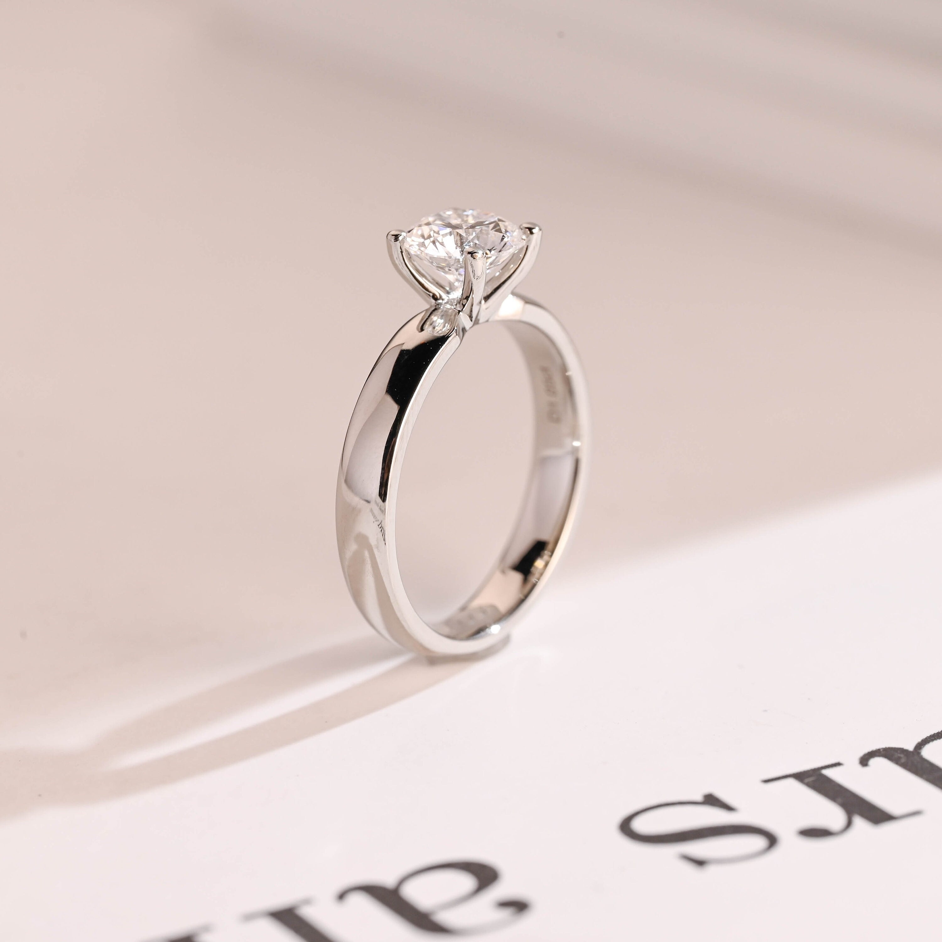Solid Gold Minimalist Round Moissanite Engagement Ring, 3.5mm Width Band Ring