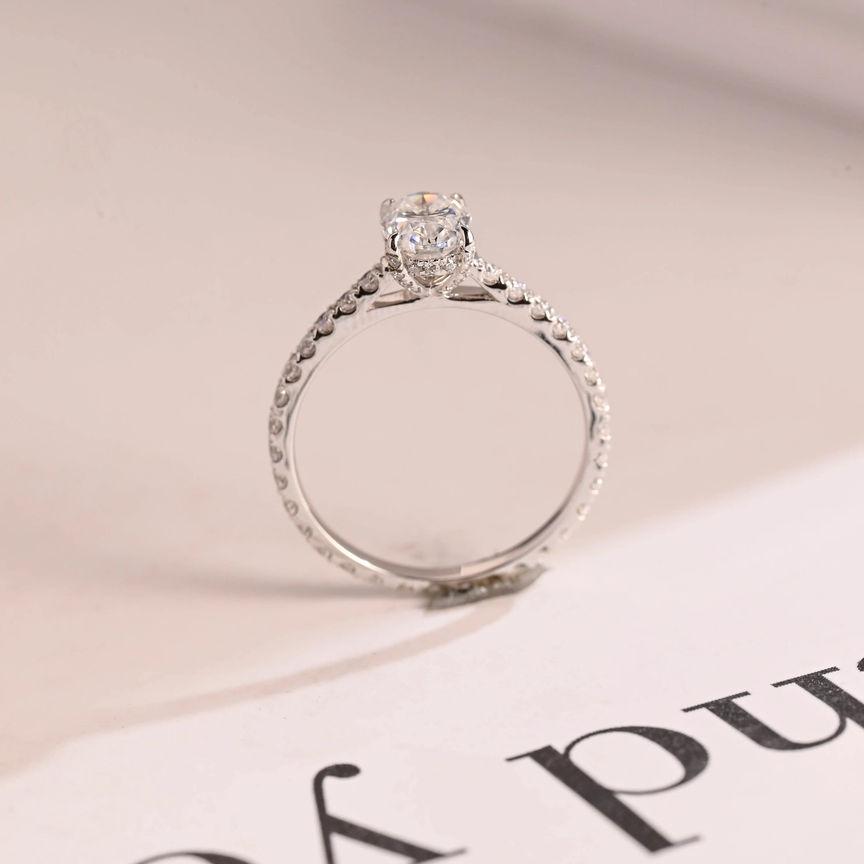 Solid Gold Oval Cut Moissanite Engagement Ring, Proposal Ring
