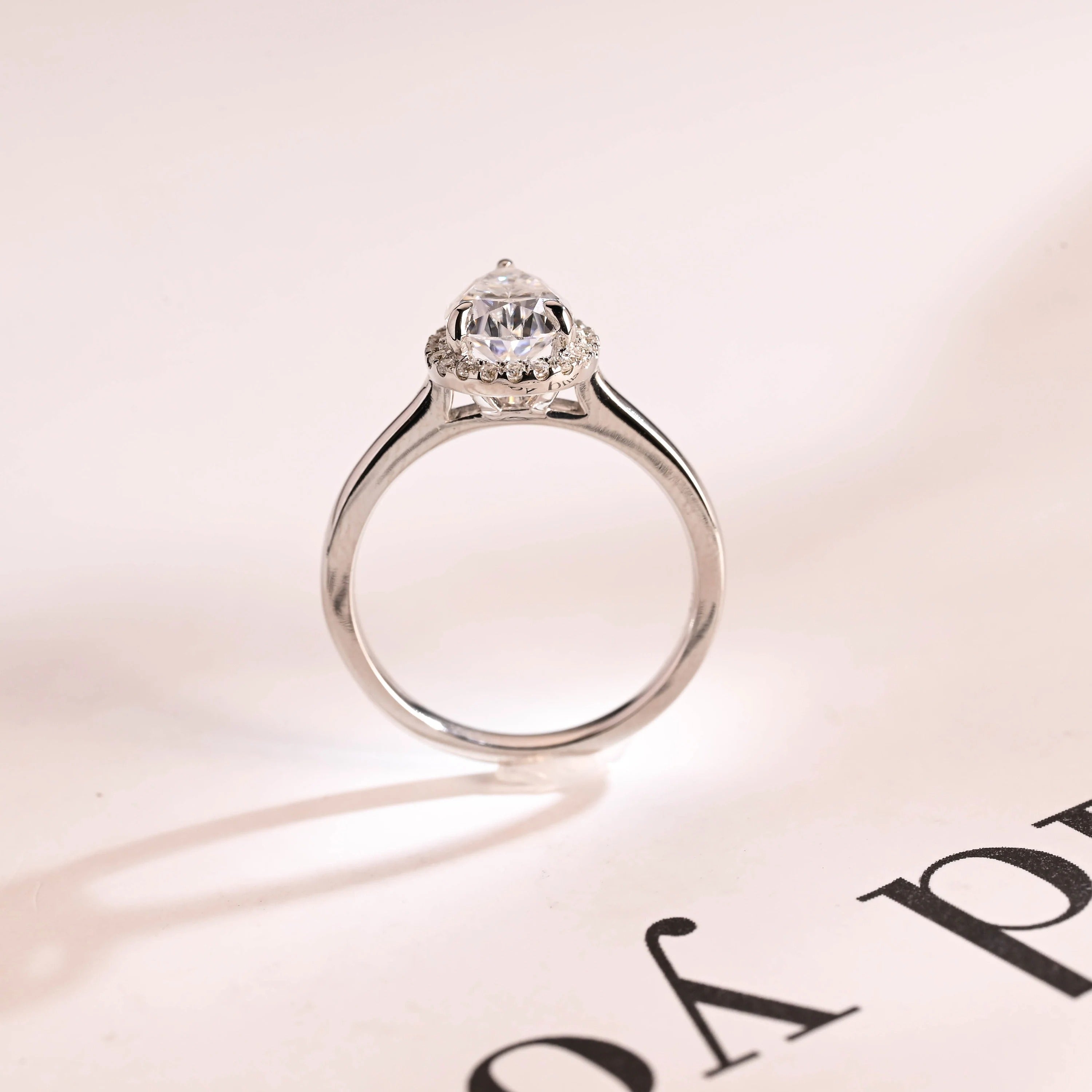 Solid Gold Pear Moissanite Engagement Ring, Flower Halo Promise Ring for Her Secondary image