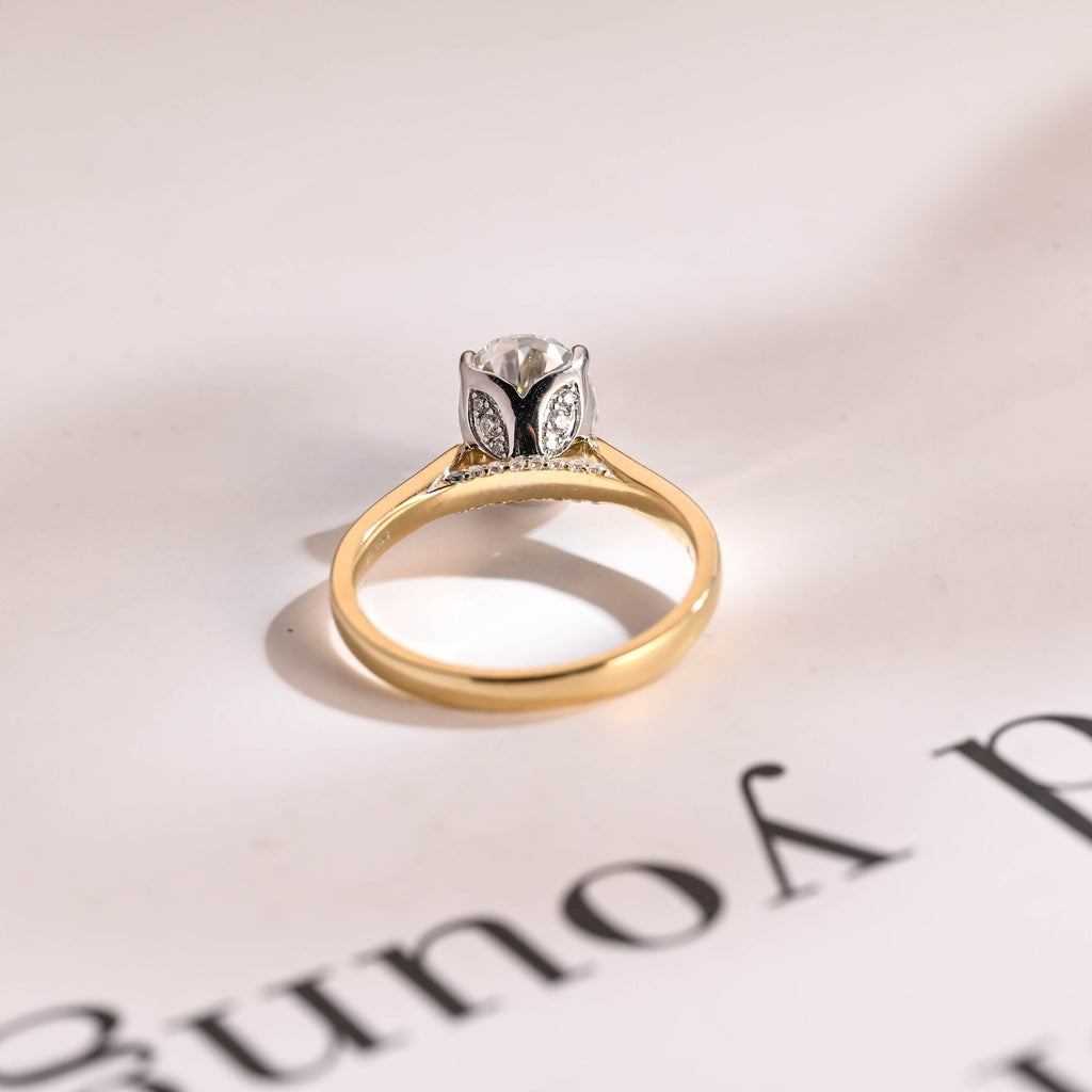 Solid Gold Oval Cut Moissanite Engagement Ring, Two Tone Ring