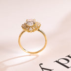 Solid Gold Oval Moissanite Engagement Ring, Floral Halo Proposal Ring