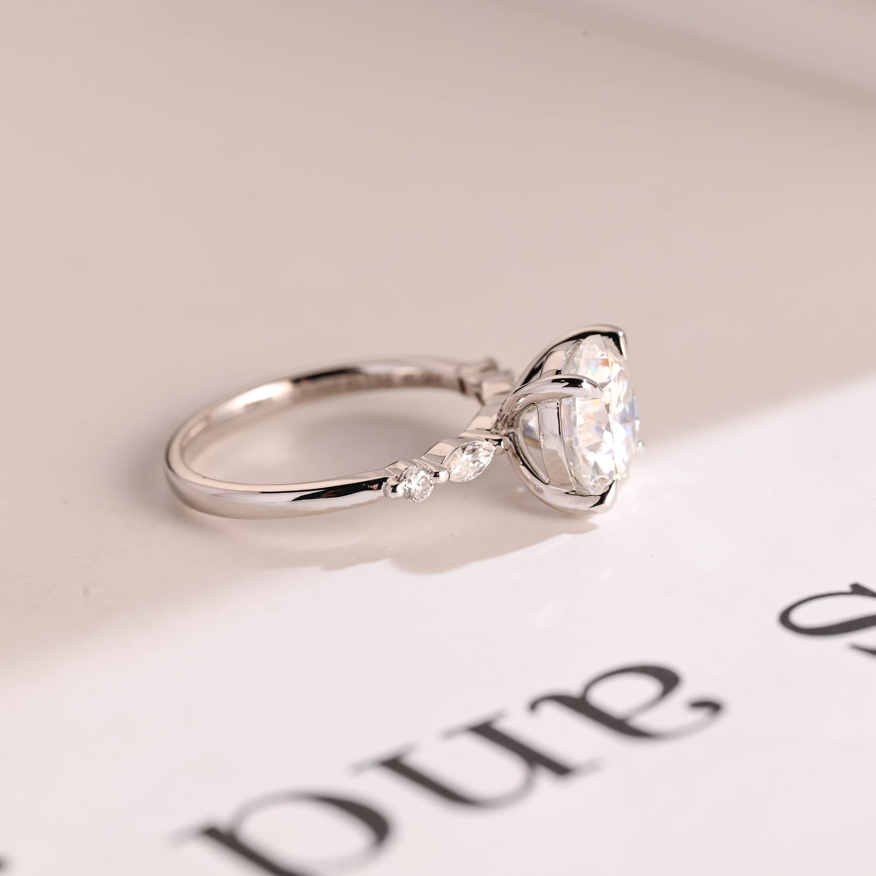 Solid Gold Round Moissanite Engagement Ring, Promise Ring for Her