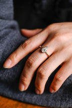 Solid Gold Pear Moissanite Engagement Ring with Bezel, Dainty Ring
