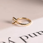 Solid Gold Round Cut Moissanite Engagement Ring, Hammered Ring