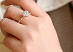 Solid Gold Floral Pave Round Moissanite Engagement Ring, Anniversary Gift for Her