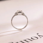 Solid Gold Emerald & Baguette Cut Moissanite Engagement Ring, Minimalist Cluster Bezel Ring