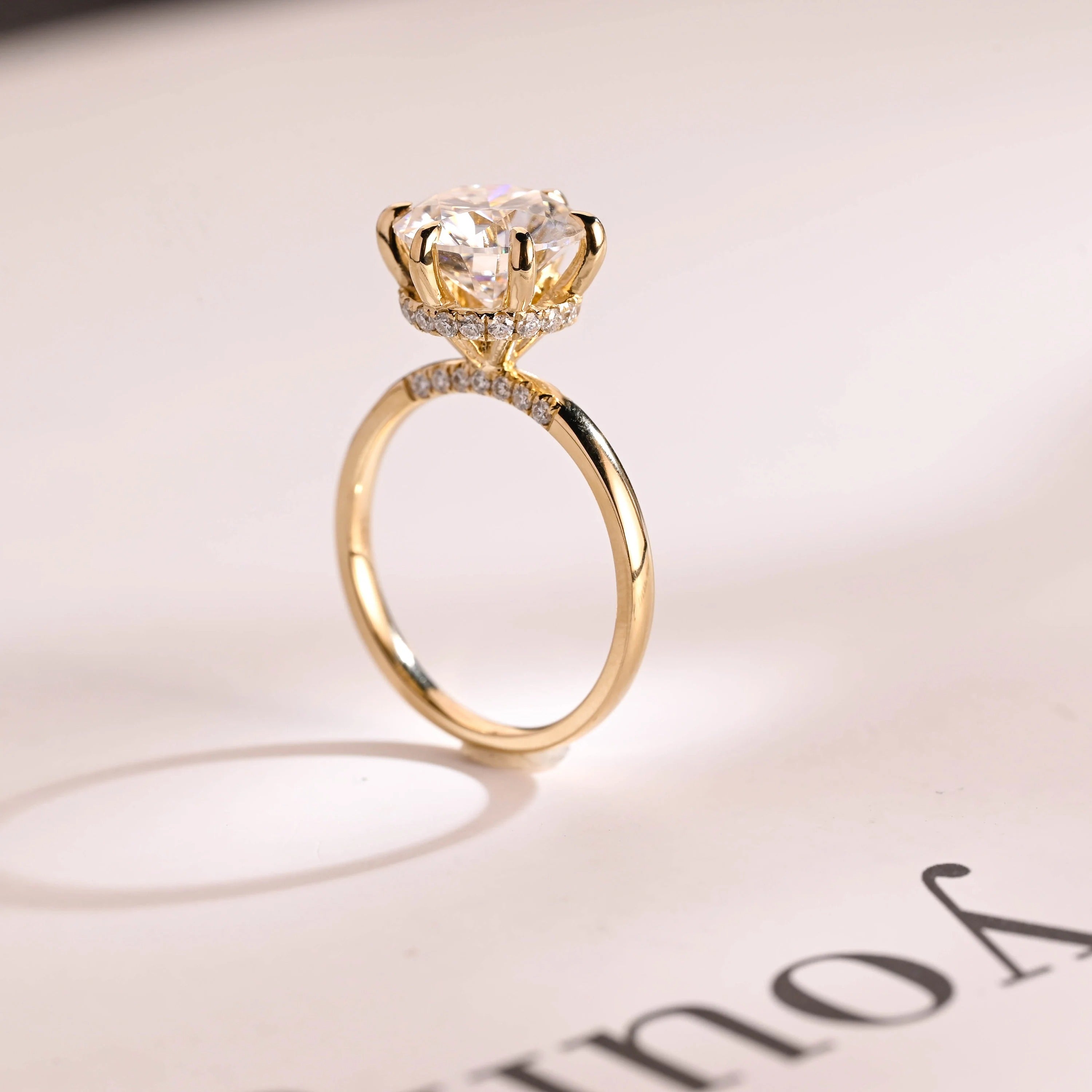 Solid Gold Hidden Halo Round Moissanite Engagement Ring, Anniversary Gift Secondary image