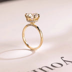 Solid Gold Hidden Halo Round Moissanite Engagement Ring, Anniversary Gift