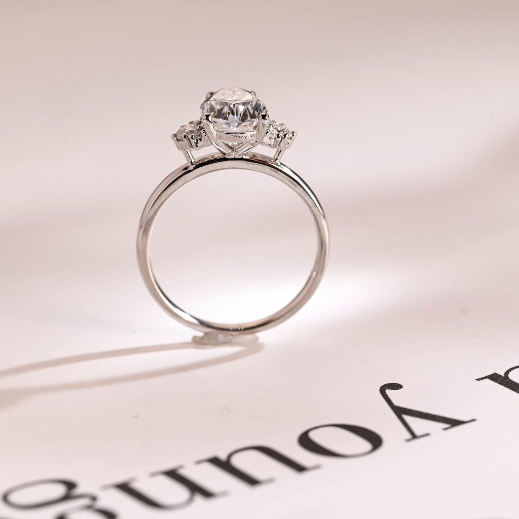 Solid Gold Pear Moissanite Engagement Ring with Accent Stone, Tear Drop Ring
