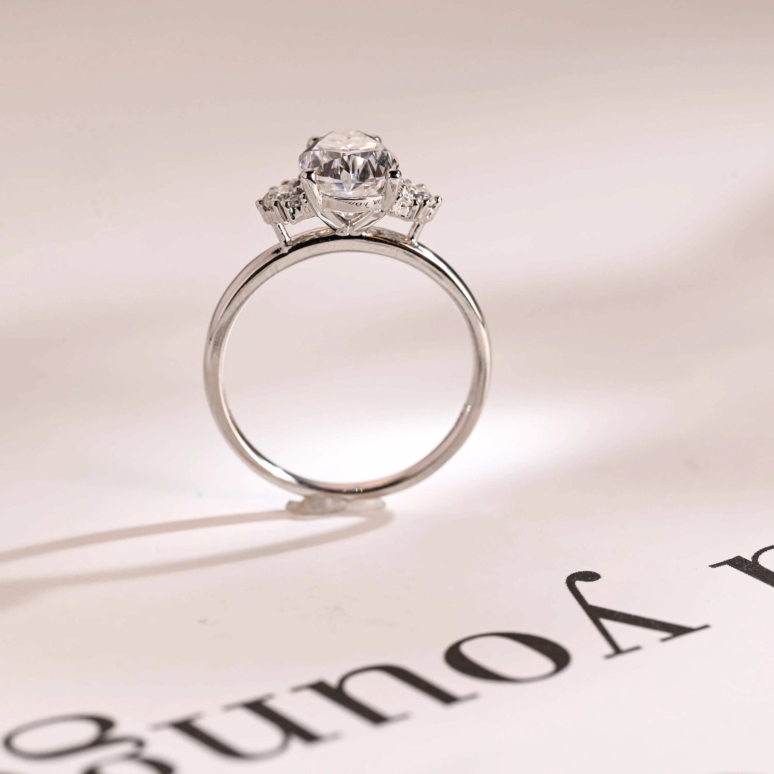 Solid Gold Pear Moissanite Engagement Ring with Accent Stone, Tear Drop Ring Secondary image