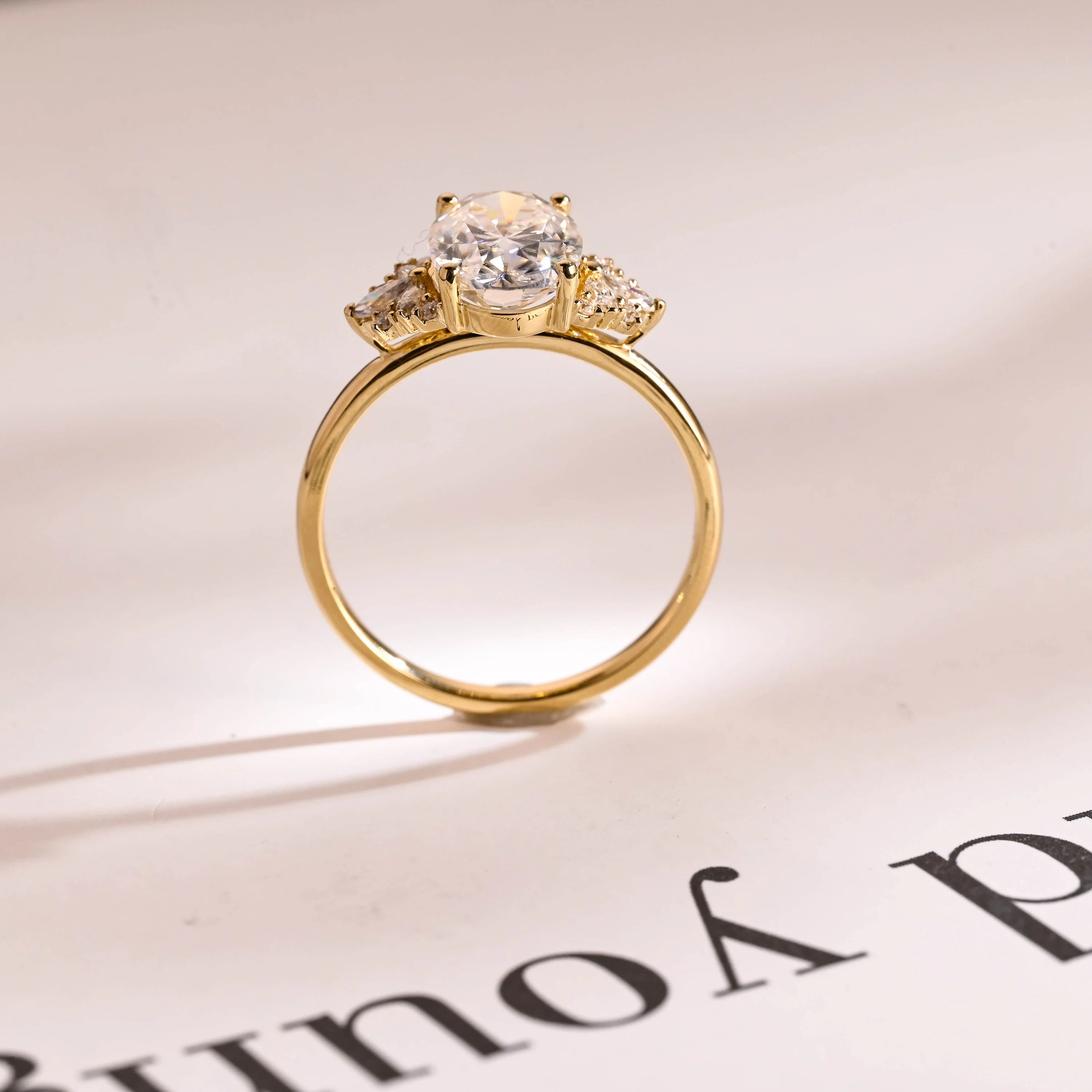 Solid Gold Oval Cut Moissanite Engagement Ring, Anniversary Gift for Women