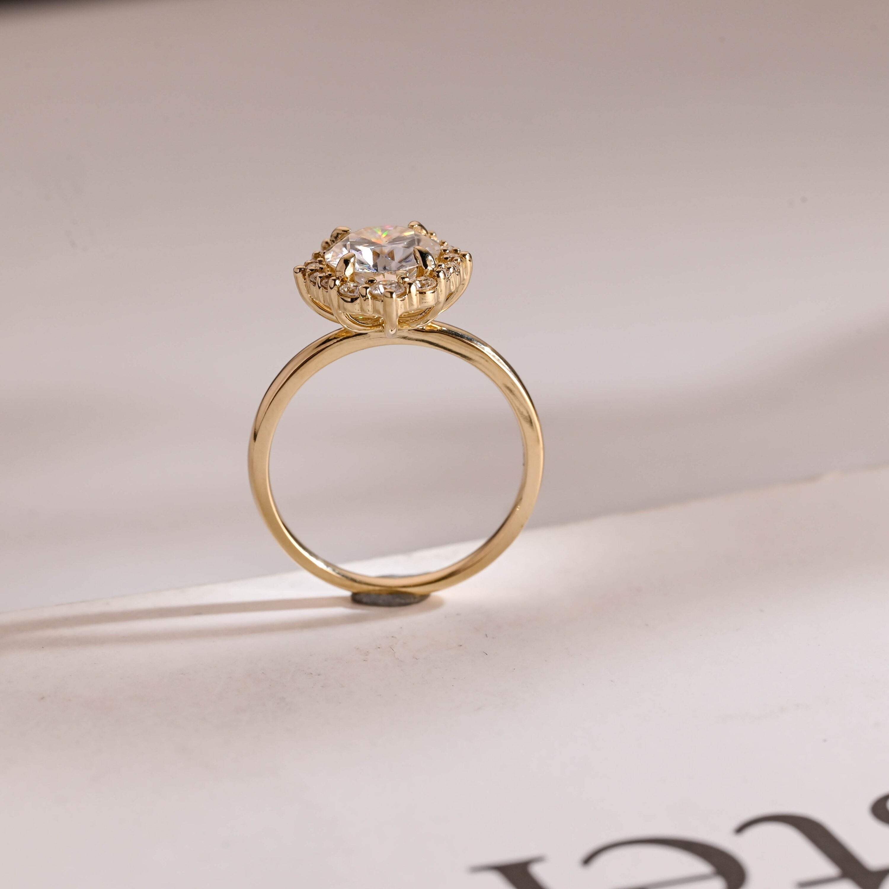 Solid Gold Sunflower Round Moissanite Engagement Ring, Dainty Promise Ring Secondary image