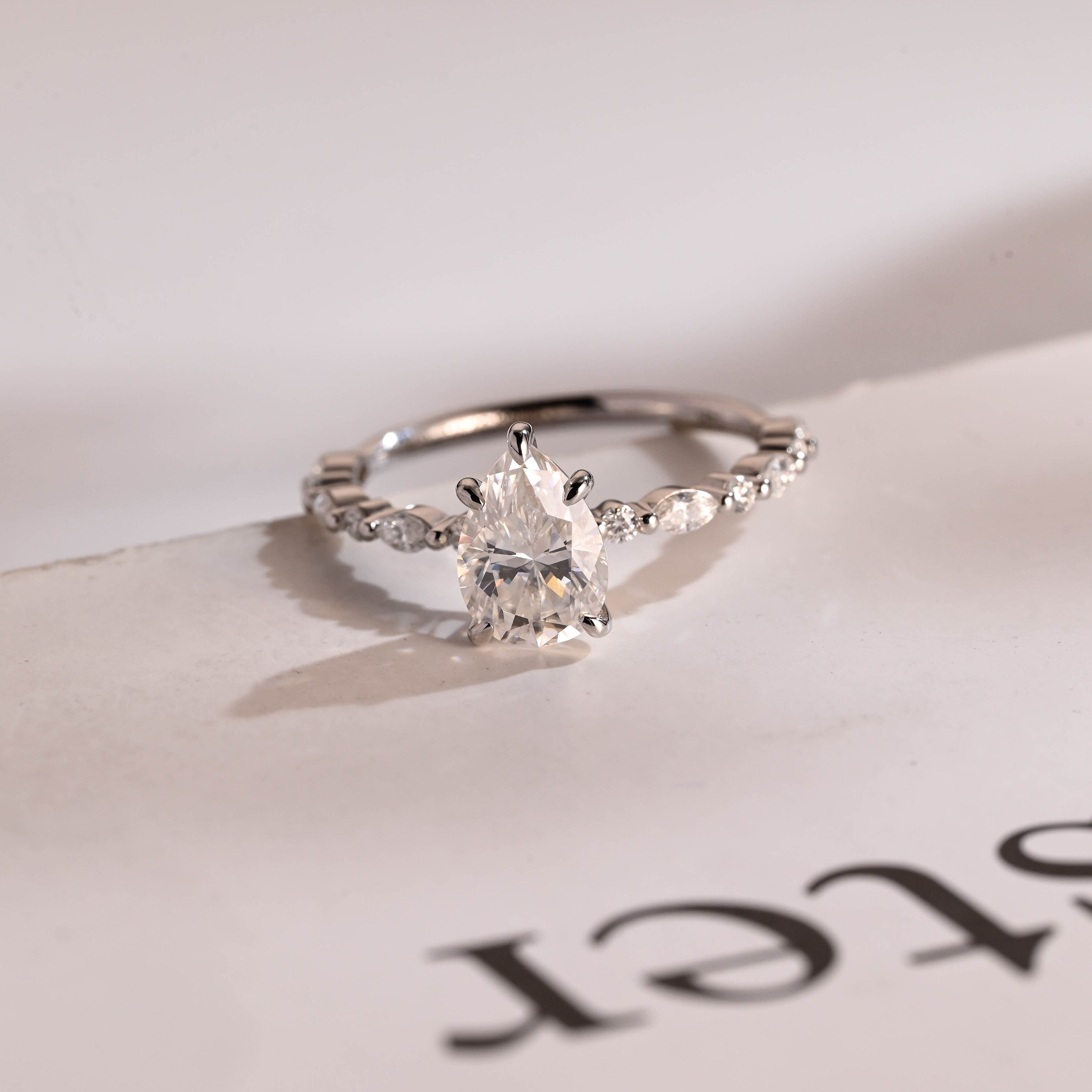 Solid Gold Pear Cut Moissanite Engagement Ring, Promise Ring Main image