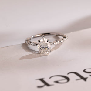 Solid Gold Pear Cut Moissanite Engagement Ring, Promise Ring