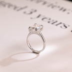 Solid Gold Double Claws Emerald Cut Moissanite Engagement Ring, Anniversary Gift