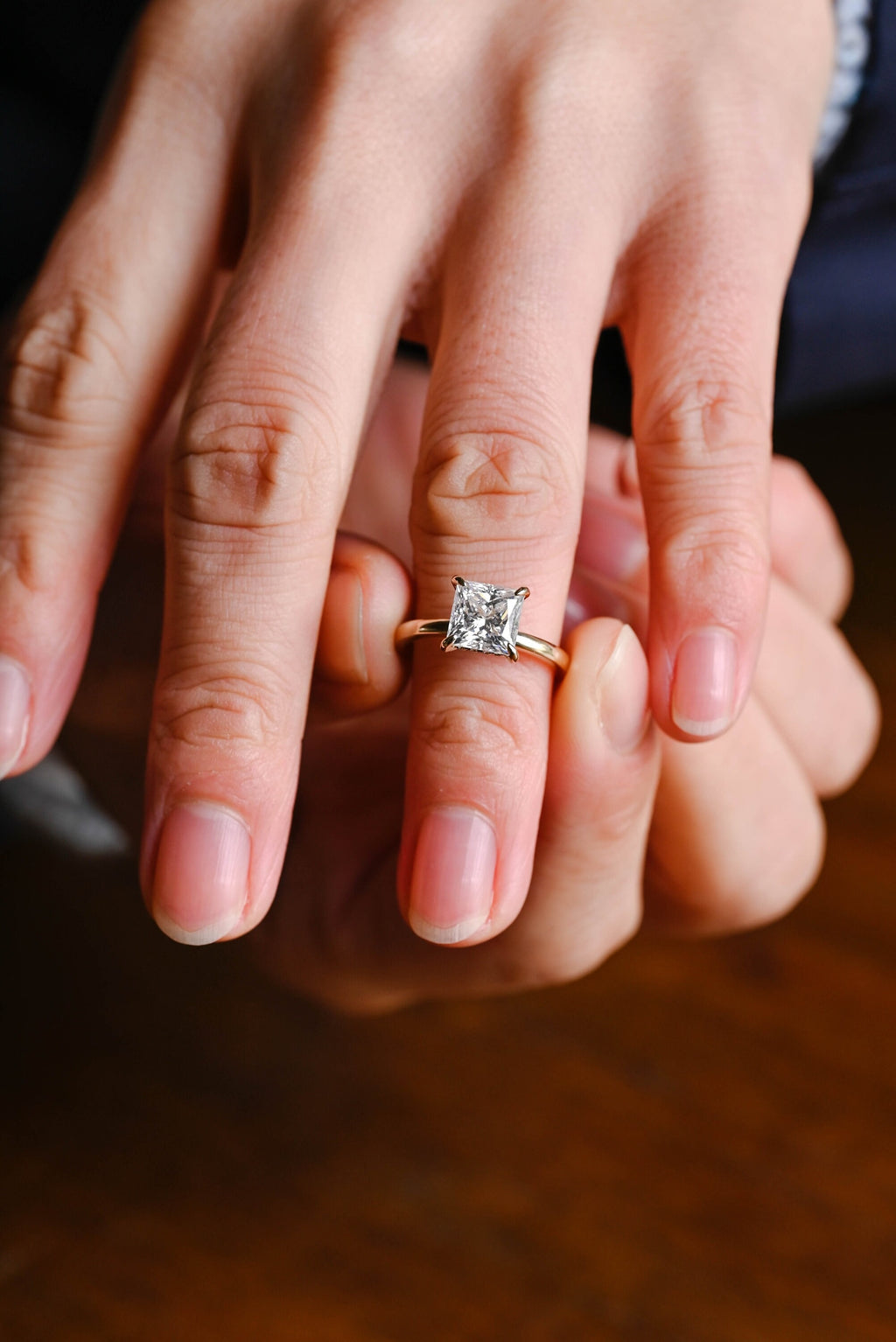 Solid Gold Princess Moissanite Engagement Ring, Proposal Ring