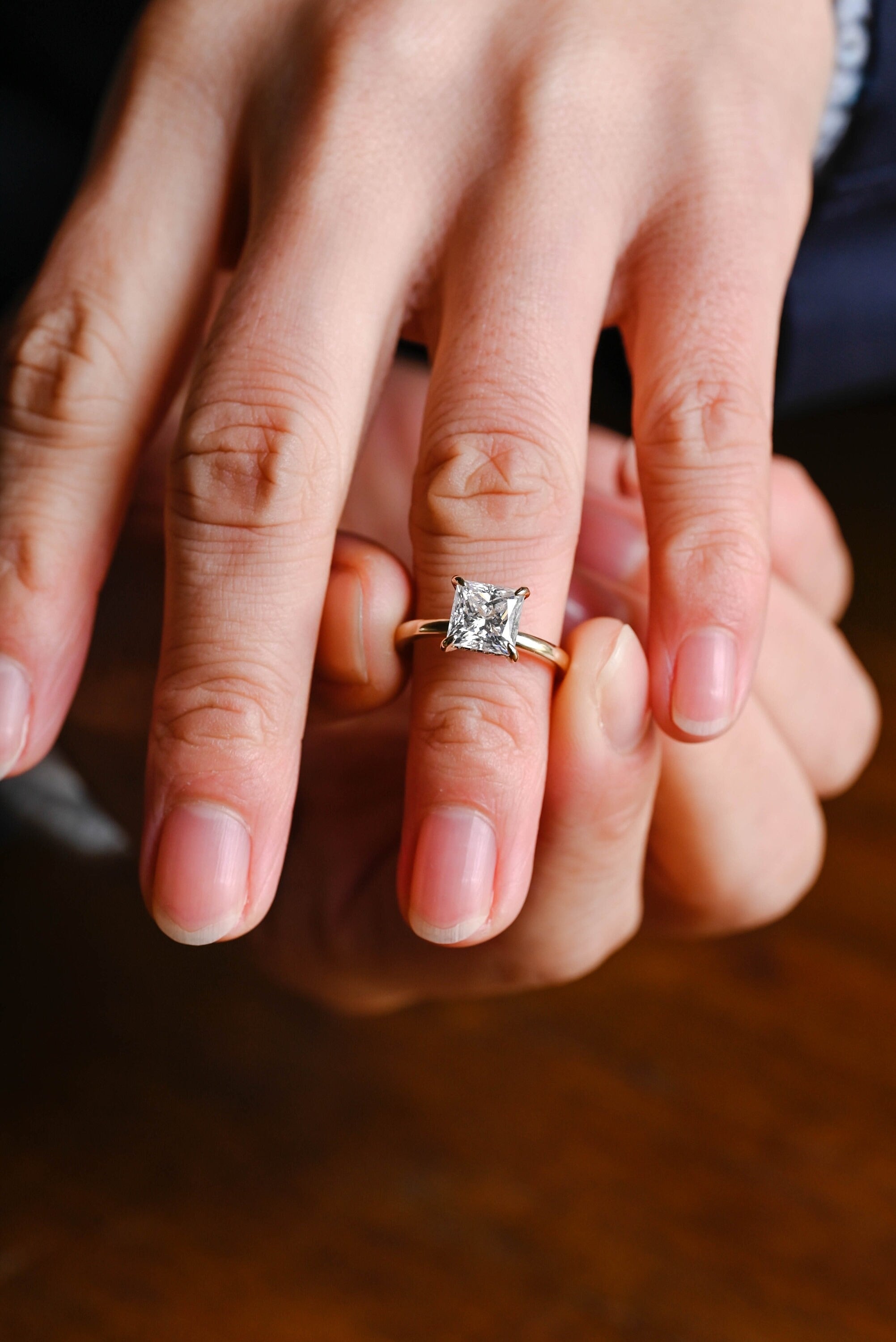 Solid Gold Princess Moissanite Engagement Ring, Proposal Ring