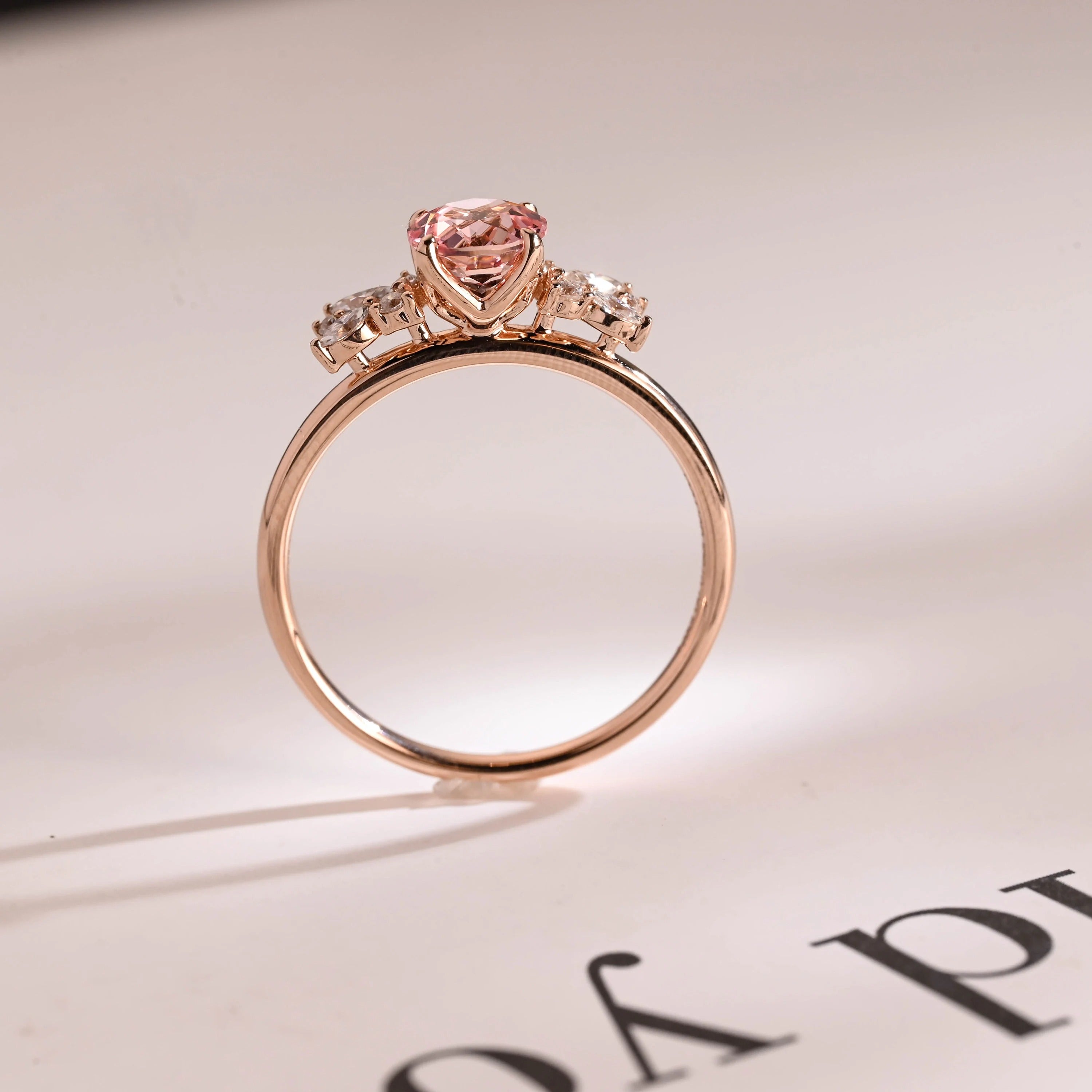 Solid Gold Round Cut Pink Sapphire Engagement Ring, Promise Ring