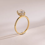 Solid Gold Pear Moissanite Engagement Ring, Hidden Halo Promise Ring