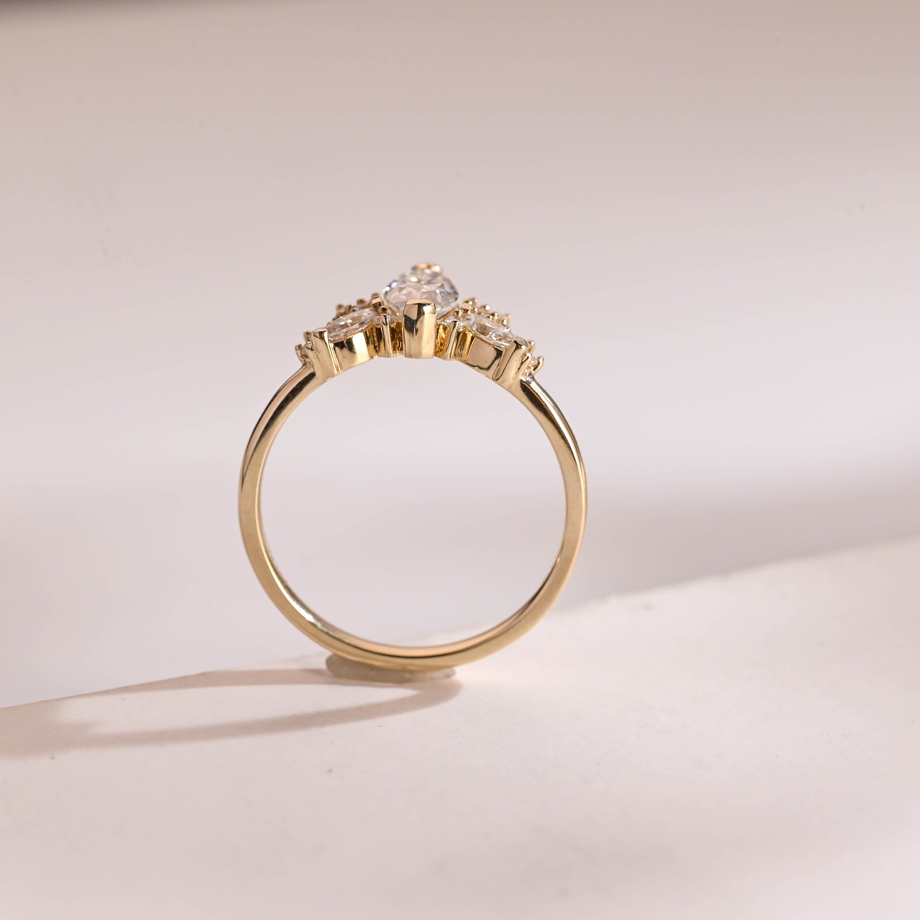 Solid Gold Marquise Moissanite Engagement Ring with Accent Stones