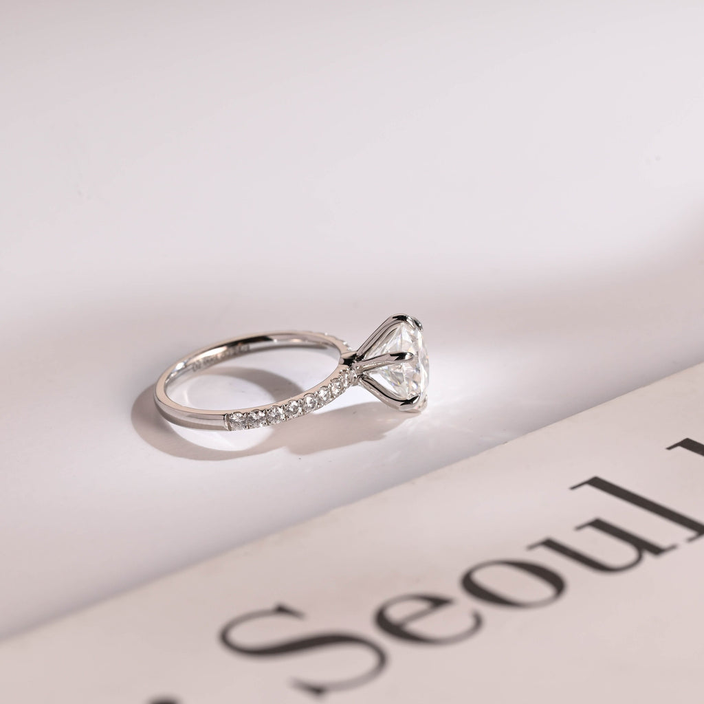 Solid Gold Half Eternity Round Moissanite Engagement Ring, Anniversary Gift for Wife