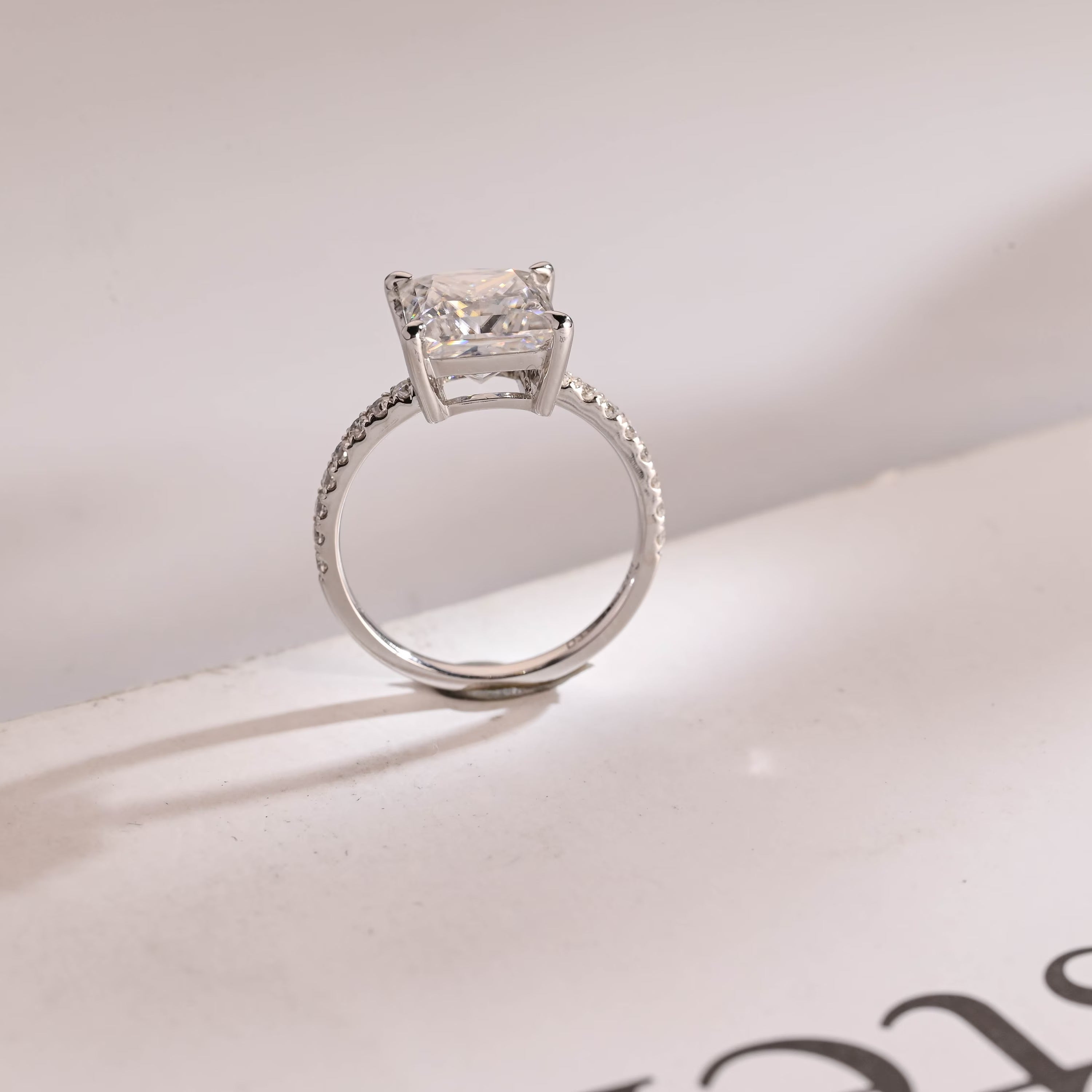 Solid Gold Half Eternity Princess Cut Moissanite Engagement Ring, Promise Ring
