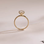 Solid Gold Minimalist Flower Oval Moissanite Engagement Ring, Promise Ring