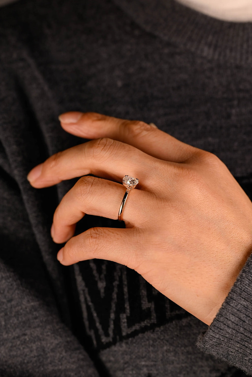 Solid Gold Double Prongs Oval Moissanite Engagement Ring, Promise Ring