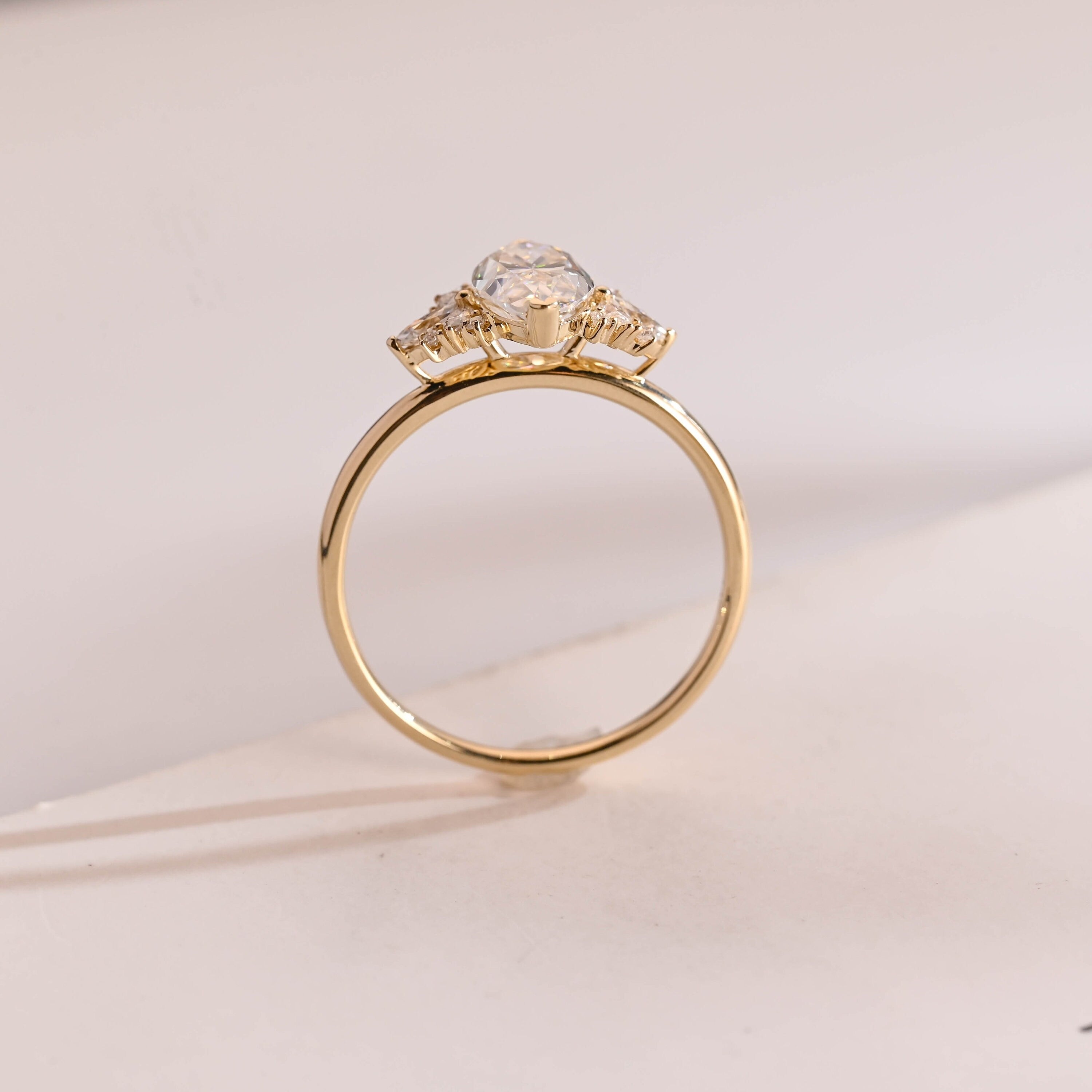 Solid Gold Marquise Moissanite Engagement Ring with Accent Stones