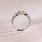 Solid Gold Halo Crushed Ice Oval Moissanite Engagement Ring, Half Eternity Proposal Ring