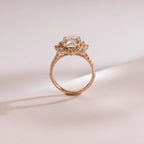 Solid Gold Floral Halo Oval Moissanite Half Eternity Engagement Ring