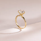 Solid Gold Hidden Halo Round Cut Moissanite Engagement Ring, Solitaire Promise Ring for Her