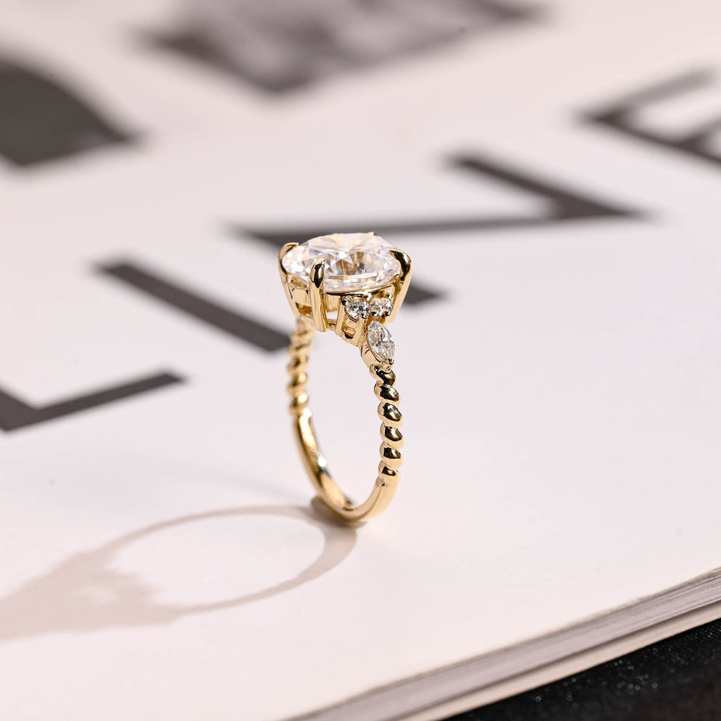 Solid Gold Twisted Band Oval Moissanite Engagement Ring