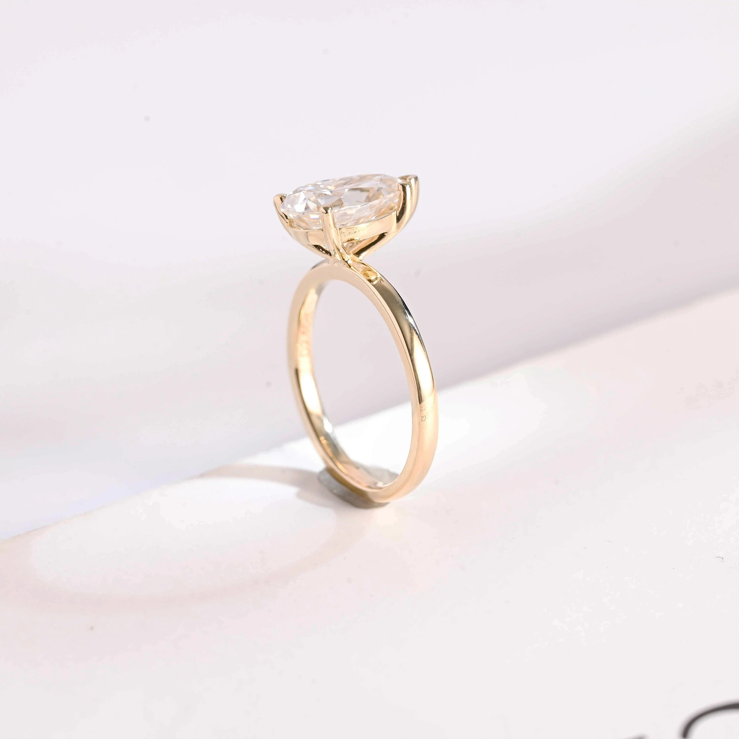 Solid Gold Minimalist Pear Moissanite Engagement Ring