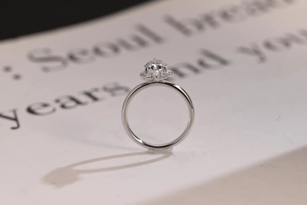 Solid Gold Pear Moissanite Engagement Ring with Accent Stone, Tear Drop Ring