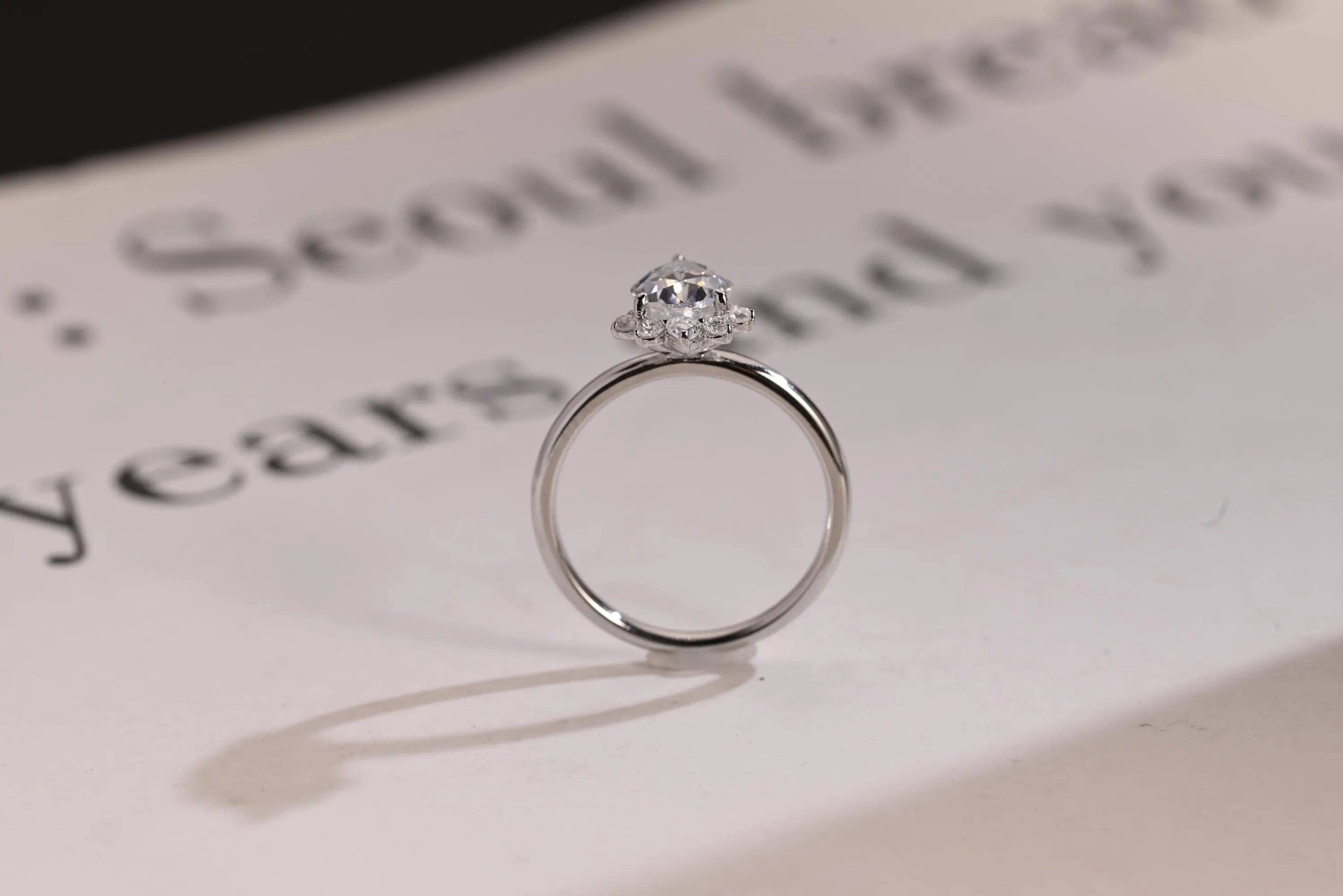 Solid Gold Pear Moissanite Engagement Ring with Accent Stone, Tear Drop Ring