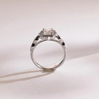 Solid Gold Princess Cut Moissanite Engagement Ring, Beaded Halo Proposal Ring