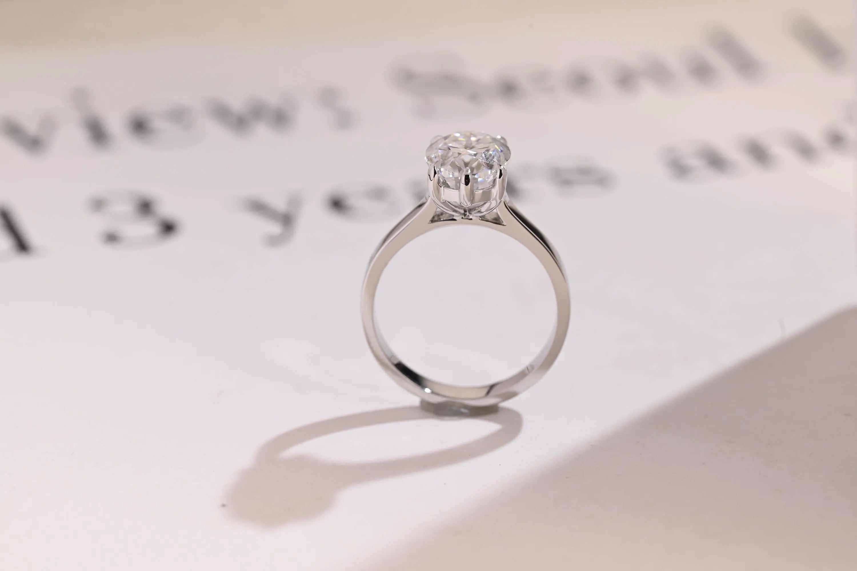 Solid Gold 3mm Band Oval Moissanite Engagement Ring, Promise Ring Secondary image
