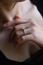 Solid Gold Hidden Halo Round Moissanite Engagement Ring, Half Eternity Promise Ring
