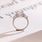 Solid Gold Round Cut Moissanite Engagement Ring with Trapezoid Accent