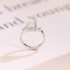 Solid Gold Bezel Emerald Cut Moissanite Engagement Ring, Dainty Cluster Promise Ring