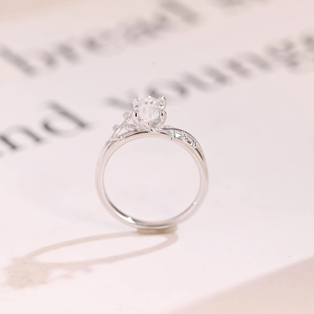 Solid Gold Leaf Ring, Marquise Moissanite Engagement Ring, Proposal Ring