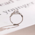 Solid Gold Oval Cut Moissanite Engagement Ring, Dainty Leaf Ring